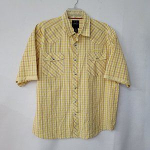 Koman Shirt Mens 3X Big Yellow Gingham Western Flap Pocket Short‎ Sleeve *Flaw
